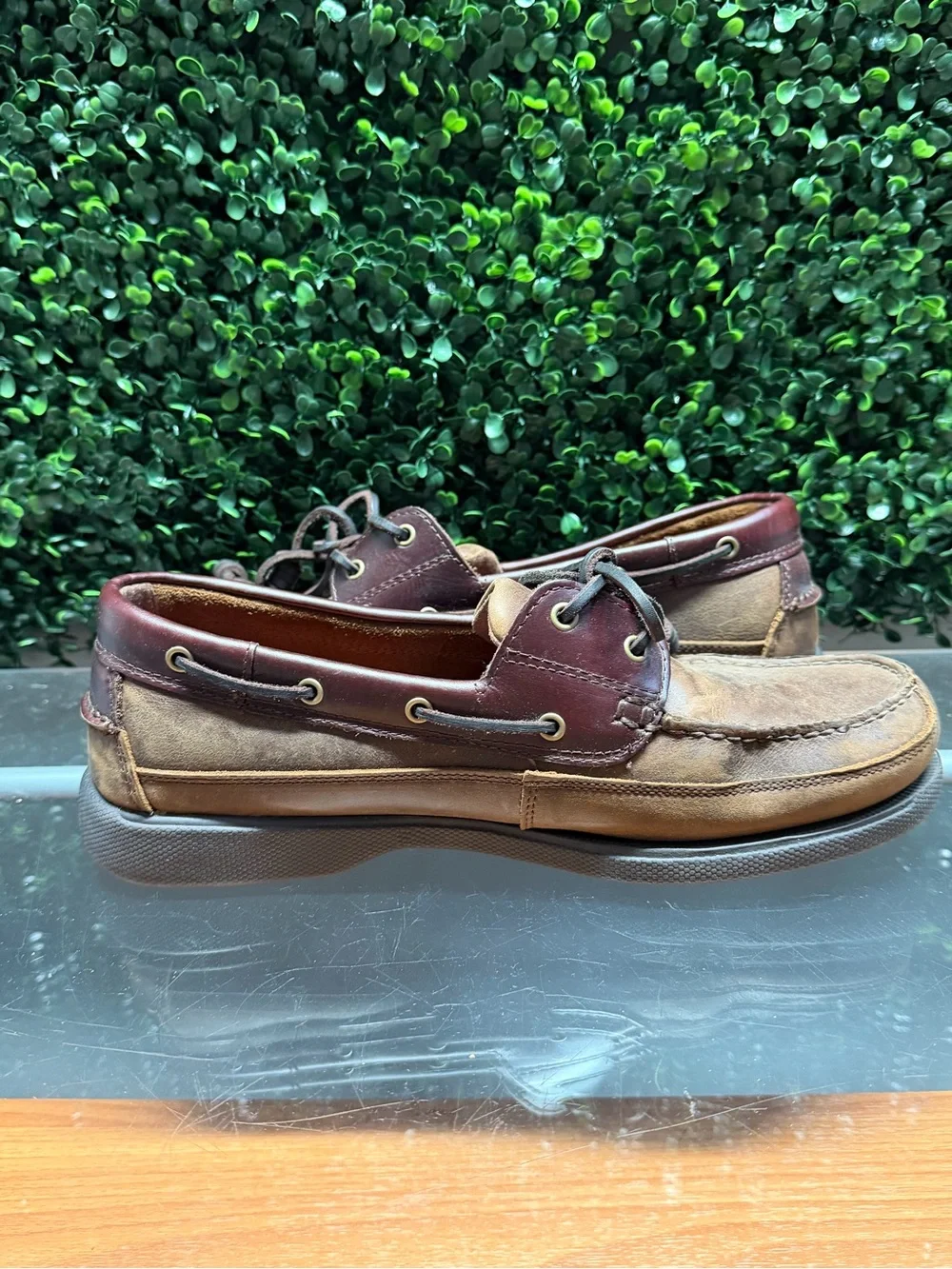 G.H. Bass & Co. Two-Tone Brown & Burgundy Leather Slip-On Boat Shoes